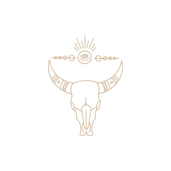 Magic Bull Skull Geometric Shape Gold Simple Contour Line Boho — Stock Vector
