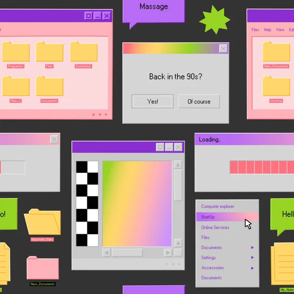Nahtloses Muster Eines Desktops Retro Stil Mit Elementen Der Benutzeroberfläche — Stockvektor