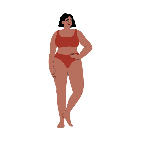 Curvy Girl Posing Swimwear Concept Size Models Body Positivity Hand — Stockvector