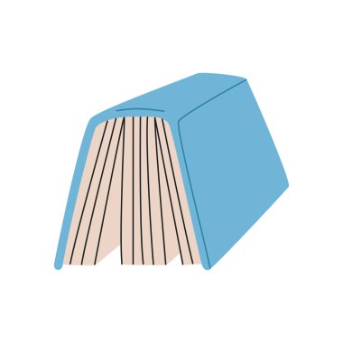 Mavi kapaklı kitabı aç. Okuma ve eğitim konsepti. El çizimi vektör çizimi beyaz arkaplanda izole edildi. Modern düz çizgi film tarzı.