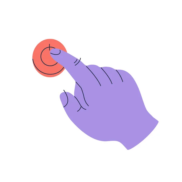 Ручное Нажатие Указательного Пальца Кнопку Нажатие Ручная Рисованная Цветная Векторная — стоковый вектор