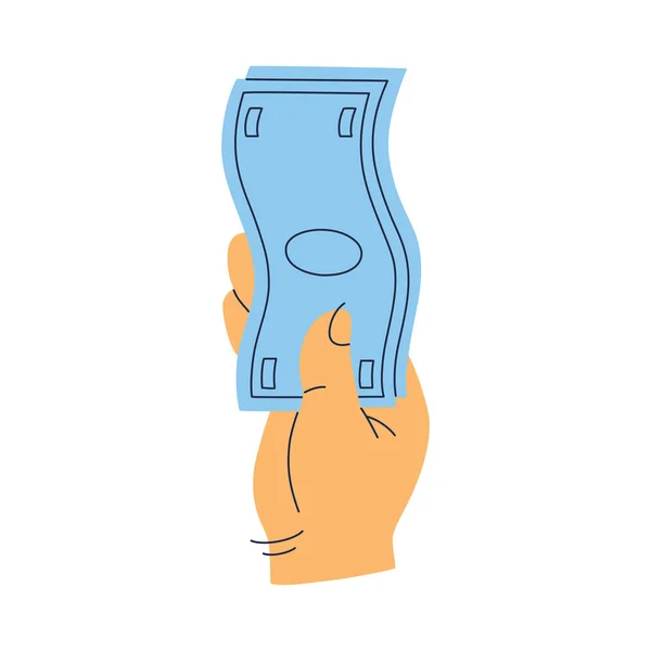 Human Hand Holds Banknote Dollar Hand Cash Money Hand Drawn — Stock Vector
