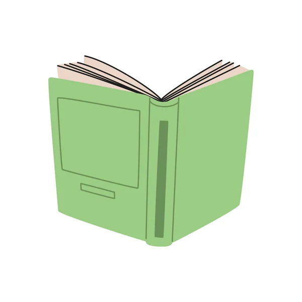 Open Book Green Hardcover Reading Education Concept Hand Drawn Vector —  Vetores de Stock