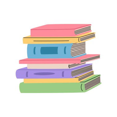 Stack of retro books in colorful covers. Cute textbook. pile literature for learning and reading. Hand drawn vector illustration isolated on white background. Modern flat cartoon style.