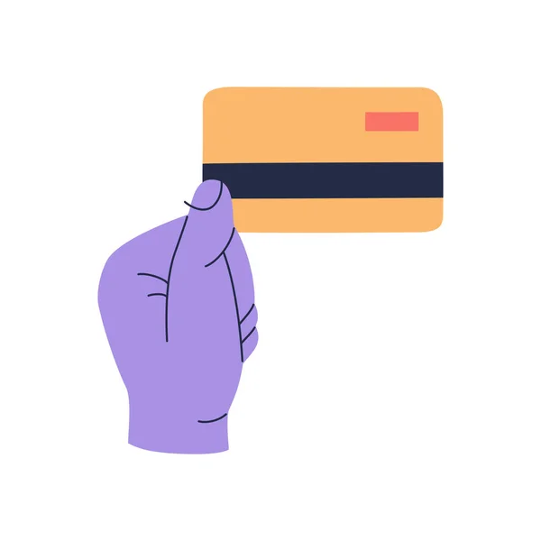 Hand Holds Credit Card Cashless Payment Transaction Purchase Hand Drawn — Stock vektor