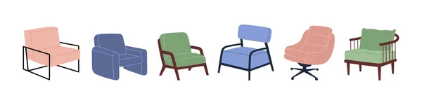 Set Different Comfortable Armchairs Scandinavian Style Furniture Elements Cozy Home — ストックベクタ
