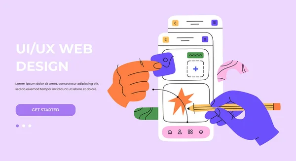 Hands Working Creating Interfaces Websites Mobile App Design Programming Web — Wektor stockowy