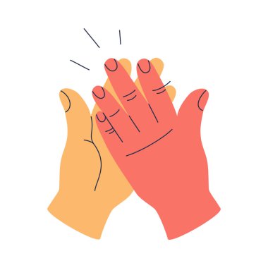 High five concept, two hands giving a high five. Great teamwork, successful business. Hand drawn color vector illustration isolated on white background. Modern flat cartoon style