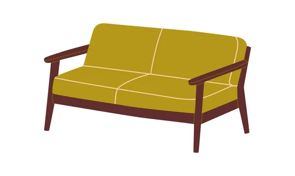 ロフトスカンディナヴィアスタイルの黄色の快適なソファ 居心地の良い家の装飾のための家具要素 白地に描かれた手描きカラーベクトルイラスト 現代のフラット漫画スタイル — ストックベクタ