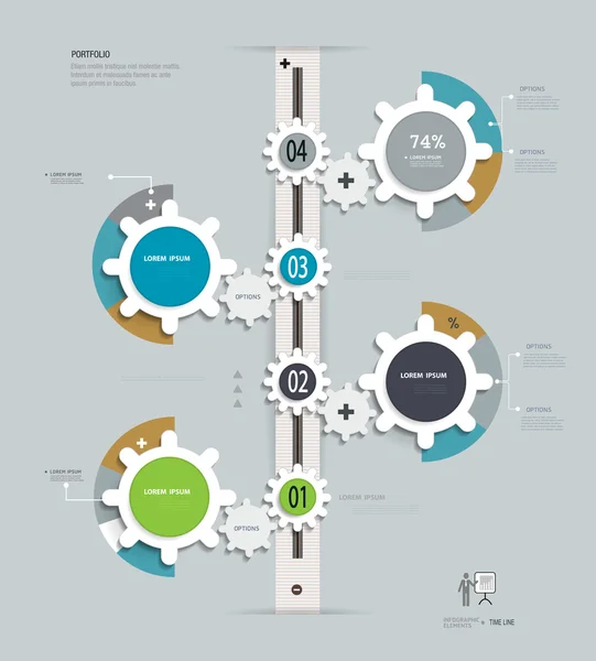 Engranajes Infografías línea de tiempo paso a paso número opciones — Vector de stock