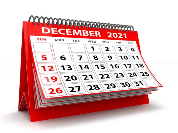 2021年12月桌面日历在白色背景中隔离 2021年12月螺旋日历可用于固定 横幅背景 3D渲染 — 图库照片