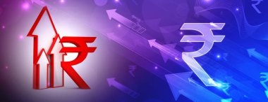 Rupi işaretli Business Up Arrow. Hint Rupisi büyüme konsepti. Rupi Piyasa Başarı Konsepti. 3d oluşturma