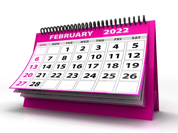 Desktop Calendar February 2022 Isolated White Background February 2022 Spiral — Stockfoto