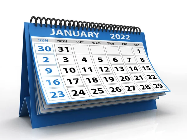 Desktop Kalender Januar 2022 Isoliert Auf Weißem Hintergrund Januar 2022 — Stockfoto