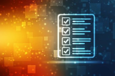 Check Mark on Abstract Blue Backgroud. Quality Control, Guarantee, Checklist, Survey, Compliance Concept, Technology abstract background