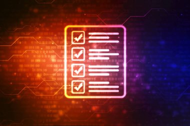 Check Mark on Abstract Blue Backgroud. Quality Control, Guarantee, Checklist, Survey, Compliance Concept, Technology abstract background