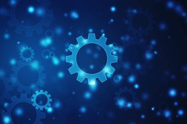 İşlem yönetimi, optimizasyon, strateji endüstrisi, şanzıman dişlileri, yazılım güncelleme durumu, teknoloji soyut arkaplan üzerinde dişli tekerleği