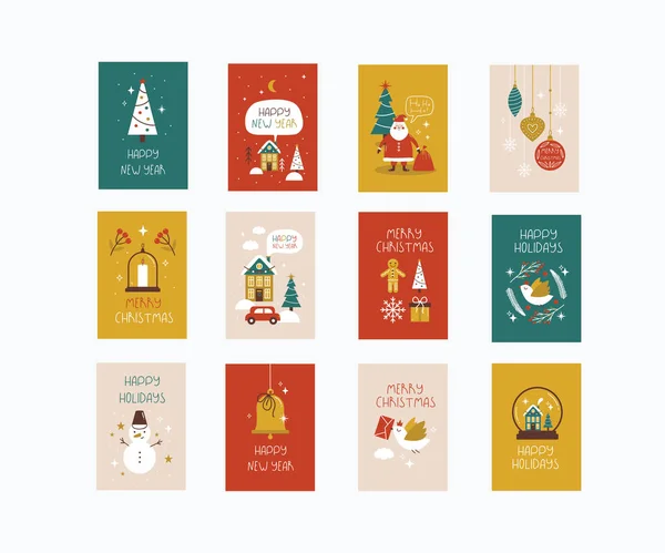 Navidad Año Nuevo Tarjeta Felicitación Plantilla Vector Ilustración — Archivo Imágenes Vectoriales