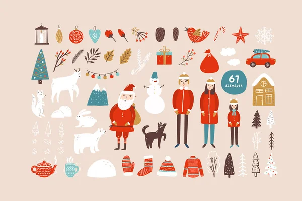 Navidad Año Nuevo Conjunto Elementos Escandinavo Estilo Vector Ilustración — Archivo Imágenes Vectoriales