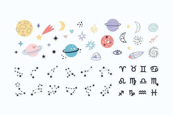 Horoscope Astrologie Cosmos Ensemble Éléments Illustration Vectorielle — Image vectorielle
