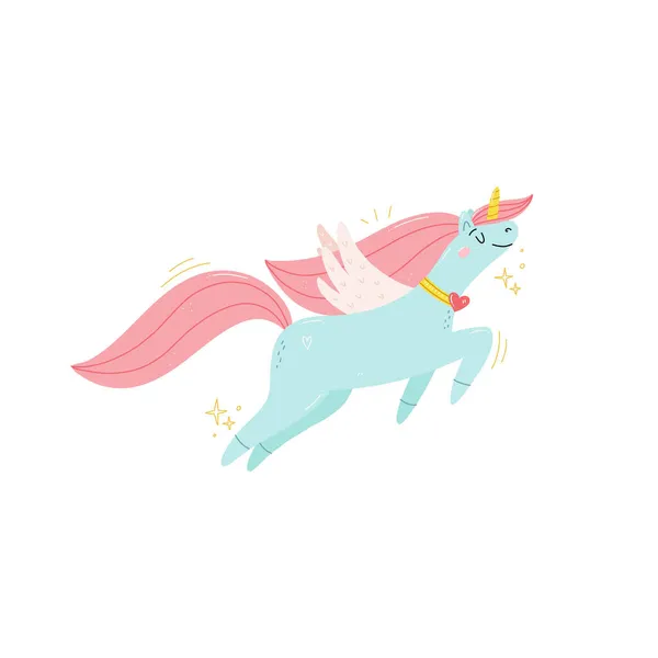 Lindo divertido unicornio tarjeta plantilla vector ilustración en mano dibujar estilo — Archivo Imágenes Vectoriales