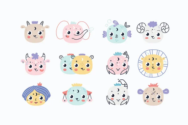 Signes du zodiaque dans le style scandinave enfants illustration vectorielle — Image vectorielle