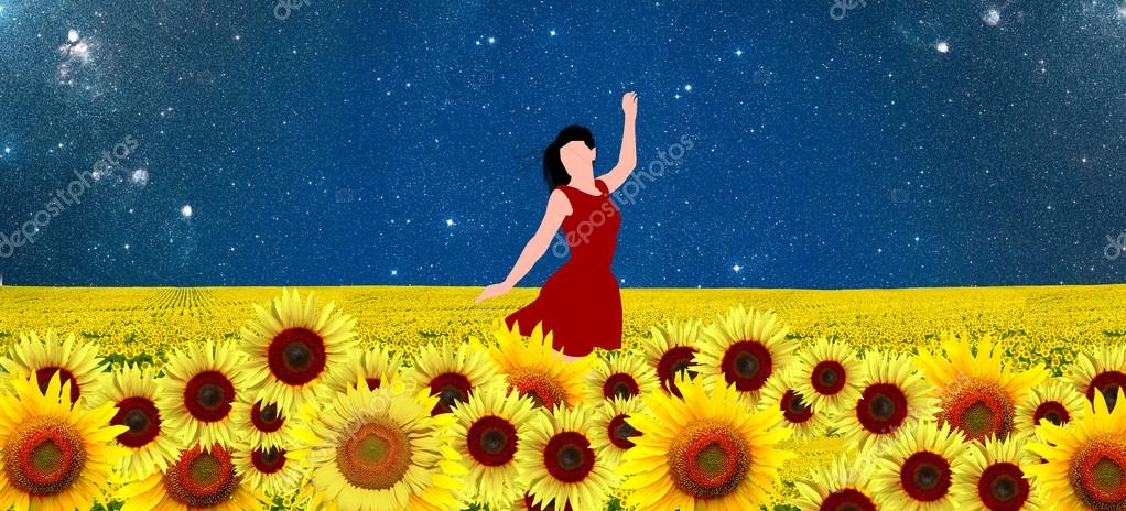 red dress with sunflowers