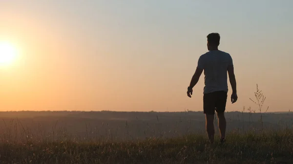 Man Standing Beautiful Sunset — Stok Foto