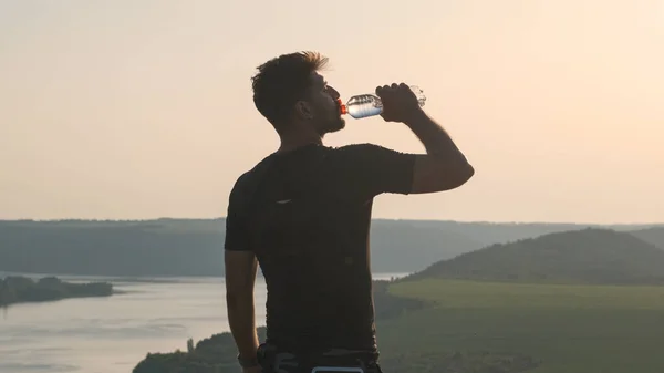 Sportsman Drinking Water Morning Jogging — Stok Foto