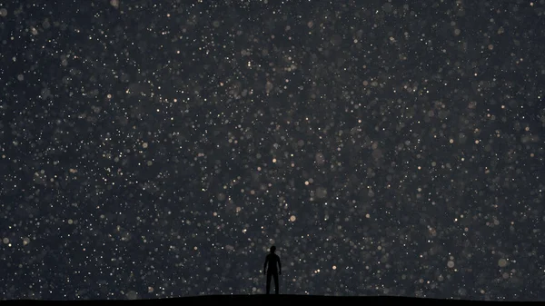 Man Stands Picturesque Starry Sky Background — Stok Foto