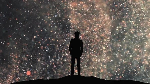 Human Silhouette Standing Starry Sky Background — Stok Foto