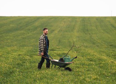 The handsome man working in the field