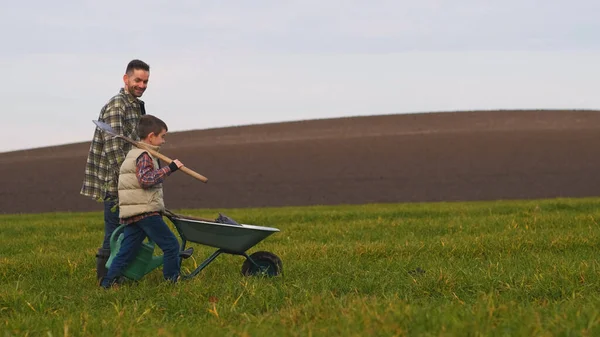 Dad His Little Son Going Plant Tree – stockfoto