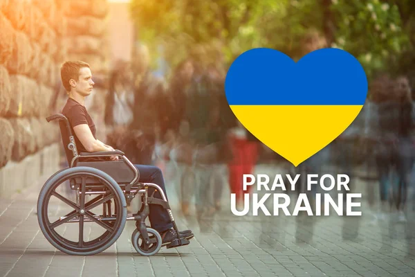 Ukrainian Man Sitting Wheel Chair Street — Stok Foto