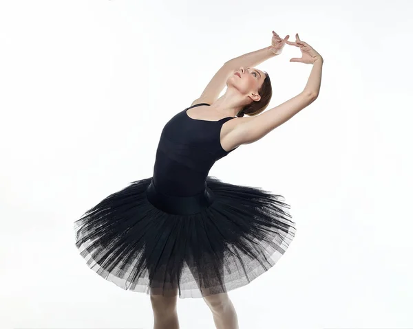 Elegante Ballerina Maakte Een Afbuiging Fotoshoots Studio Een Witte Achtergrond — Stockfoto