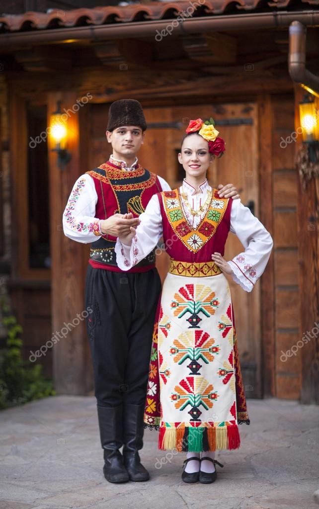 Young cuple dressed in traditional bulgarian costume — Stock Photo ...