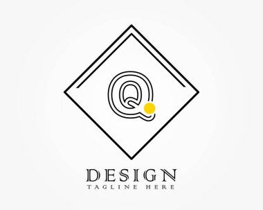 Sarı yuvarlak işaretli bir kutuda Q harfi ile logo tasarım şablonu.