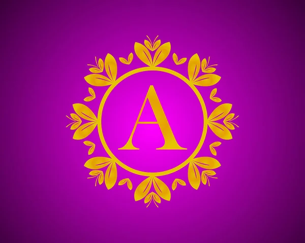 Alfabet Logo Mewah Dengan Gradasi Warna Emas Dan Lingkaran Daun - Stok Vektor