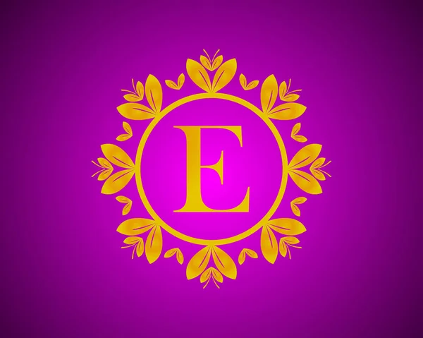 Alfabet Luksusowy Projekt Logo Złotym Kolorze Gradacji Złoty Krąg Liści — Wektor stockowy