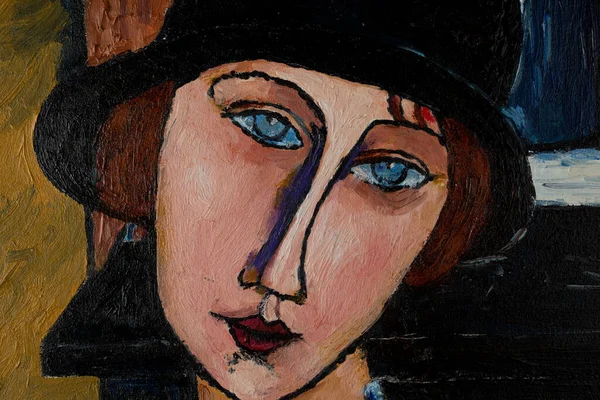 Porträt Eines Mädchens Mit Hut Schöne Ölgemälde Auf Leinwand Nach — Stockfoto