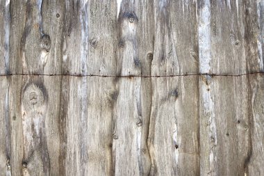 Üzerinde paslı dikenli tel olan kurumuş ve çatlamış tahta panellerden yapılmış eski bir çitin dokusu.