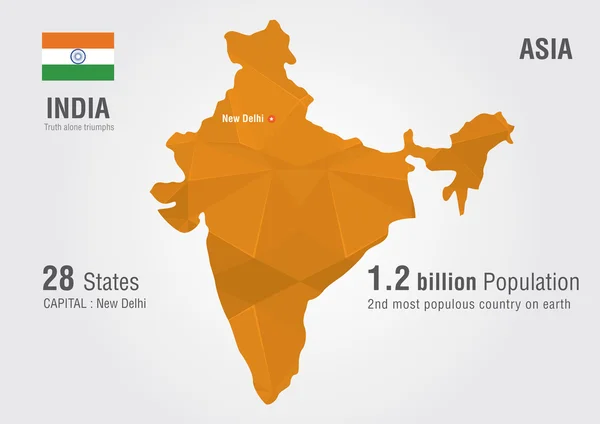 India world map with a pixel diamond texture. — Stock Vector