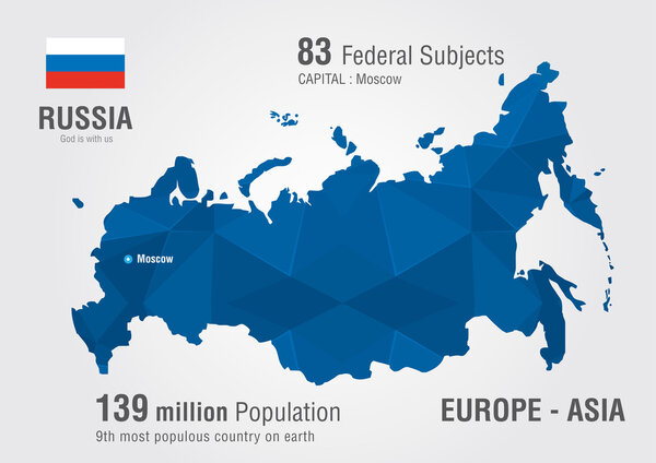 Russia world map with a pixel diamond pattern.