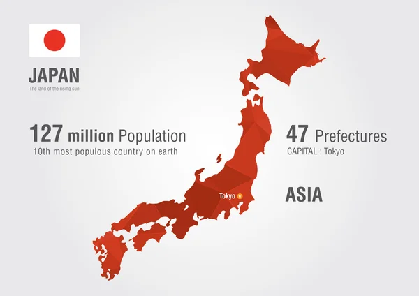 Ιαπωνία παγκόσμιο χάρτη με υφή pixel διαμάντι. — Διανυσματικό Αρχείο