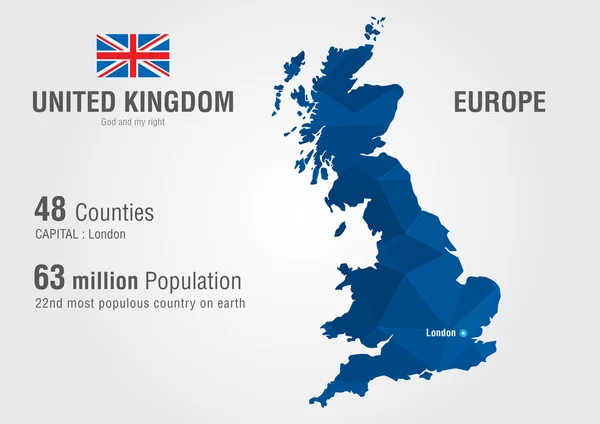 Mapa mundial del Reino Unido. Inglaterra mapa con un pixel diamante textu — Vector de stock