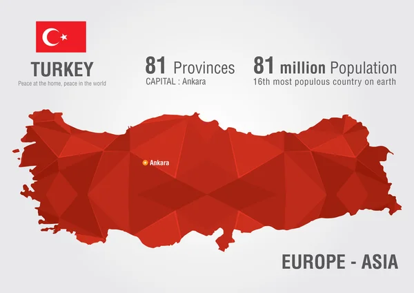 Turcja mapa świata z piksela tekstury diament. — Wektor stockowy