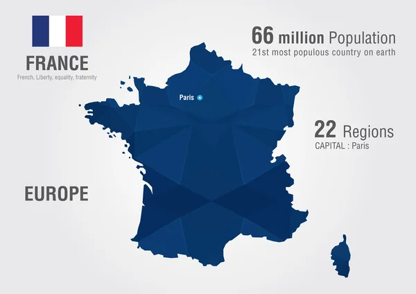 Carte du monde France avec une texture diamant pixel . — Image vectorielle