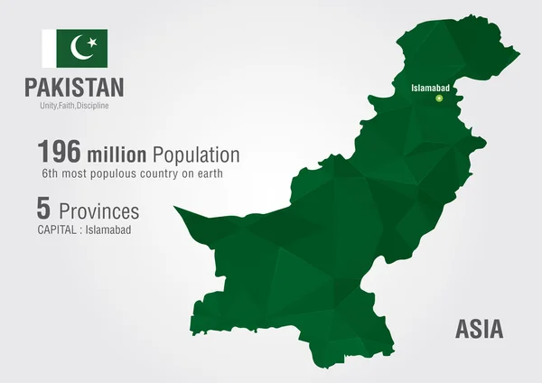 Mapa do Mundo do Paquistão com uma textura pixel diamante . — Vetor de Stock