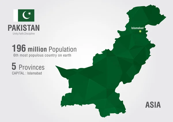 Pakistan Carte du monde avec une texture de diamant pixel . — Image vectorielle