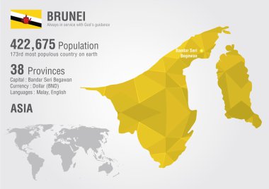 bir piksel elmas doku ile Brunei Dünya Haritası. Dünya Coğrafya